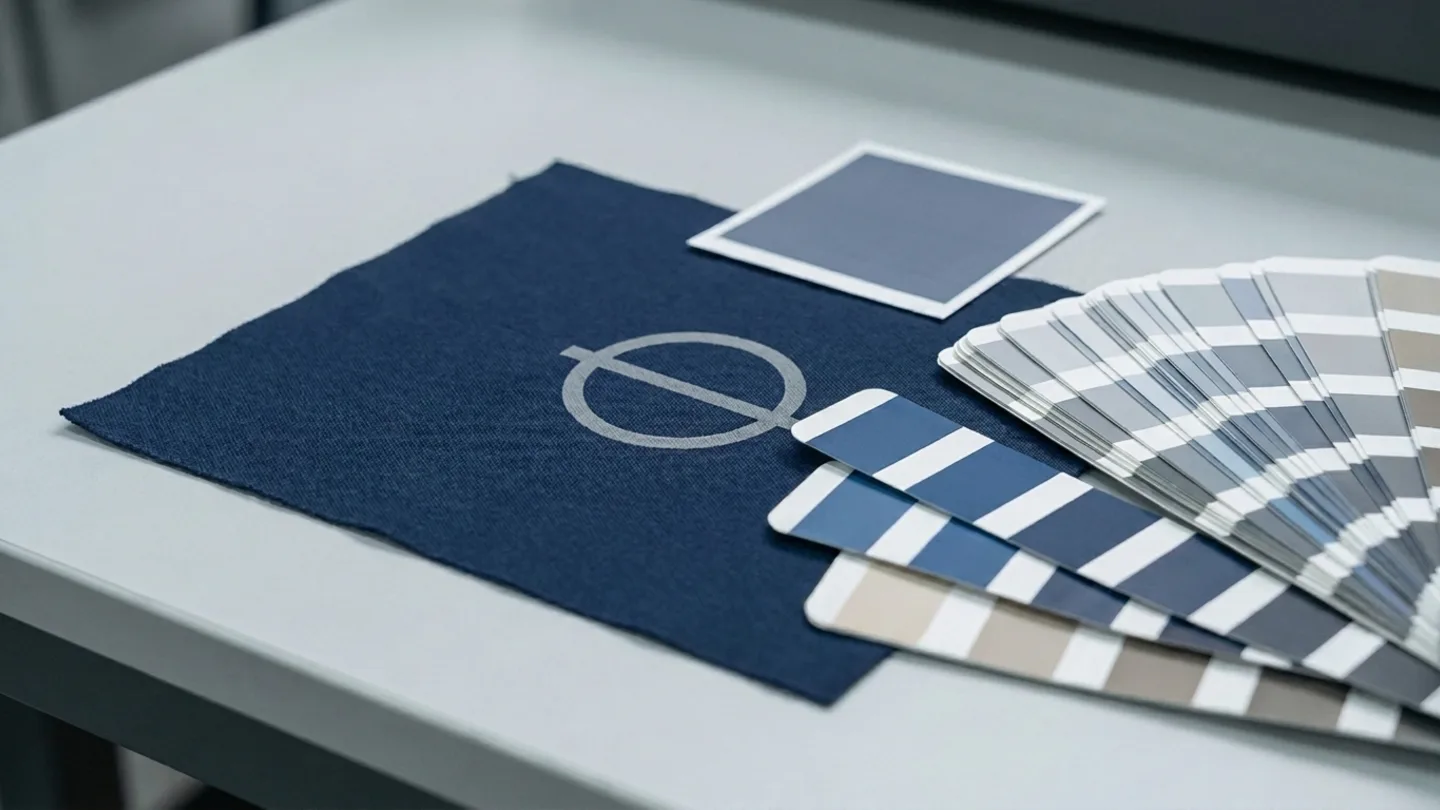 Farbproben und Pantone-Referenz auf bedrucktem Textil — Farbmanagement bei Siluri Clothing Regensburg