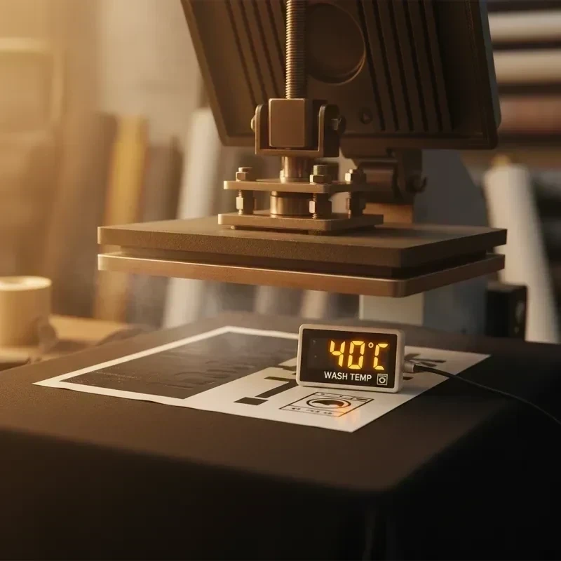 DTF-Transfer unter Heißpresse — Waschtemperatur-Konzept